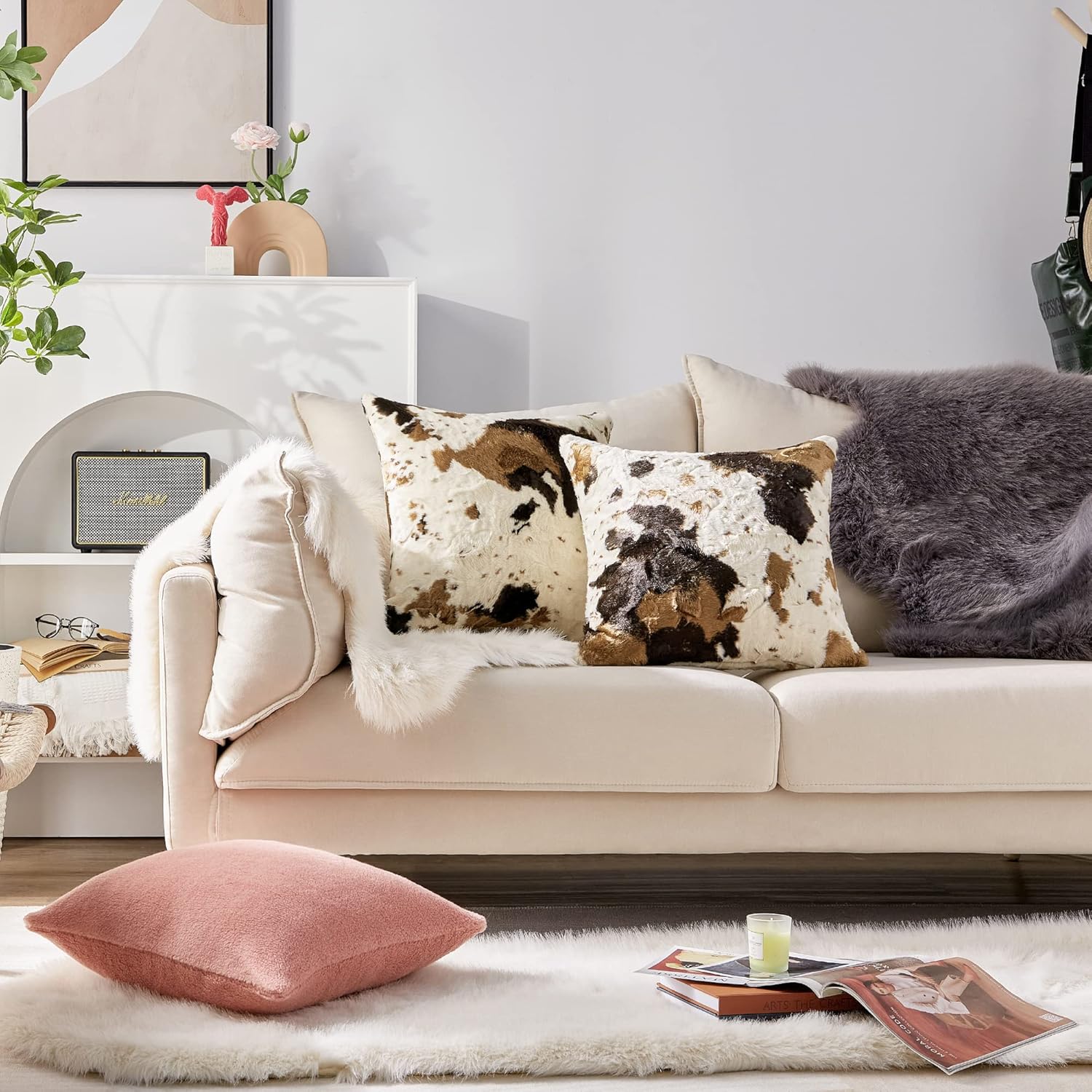 COSYCO Fundas de almohada Sherpa, fundas de cojín acogedoras y esponjosas, fundas de almohada decorativas para sofá, cama, almohadas decorativas, 18