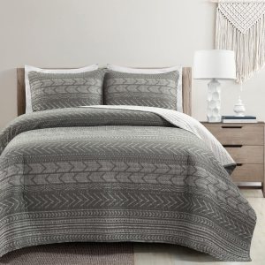 Lush Decor Hygge Geo – Juego de ropa de cama de 3 piezas con diseño a rayas, tamaño matrimonialqueen, color carbón Lush Decor Hygge Geo – Juego de ropa de cama de 3 piezas con diseño a rayas, tamaño matrimonialqueen, color carbón