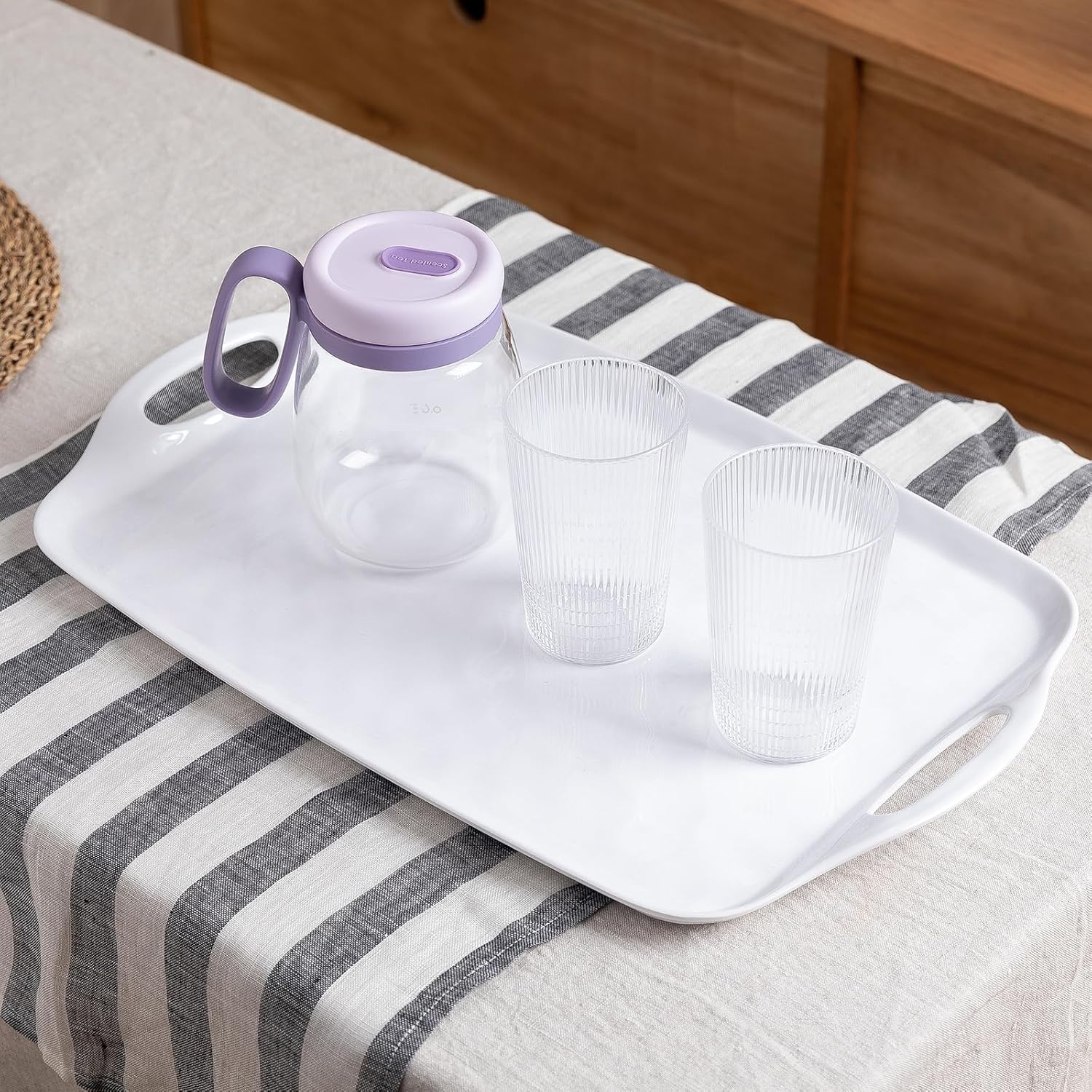 LEHAHA Juego de 2 bandejas para servir con asas, bandeja rectangular grande de melamina para servir, tamaño de 19 x 12 pulgadas, para
