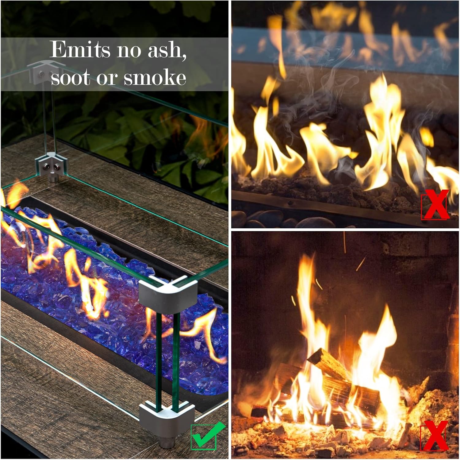 GASPRO Vidrio de fuego de 20 libras para hoguera de propano, roca de vidrio decorativa de 12 pulgada para chimenea de gas, azul océano