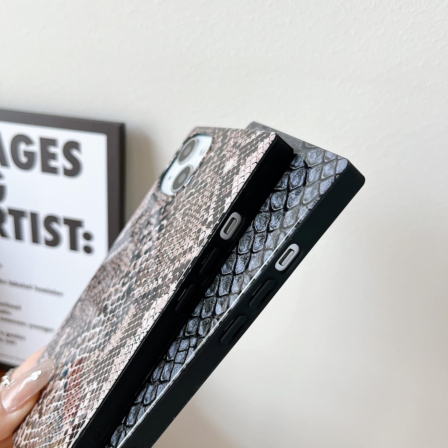 Cocomii Funda cuadrada para iPhone 13 Pro, diseño de animal cuadrado, delgada, ligera, brillante, color negro, estampado de serpiente de cobra de