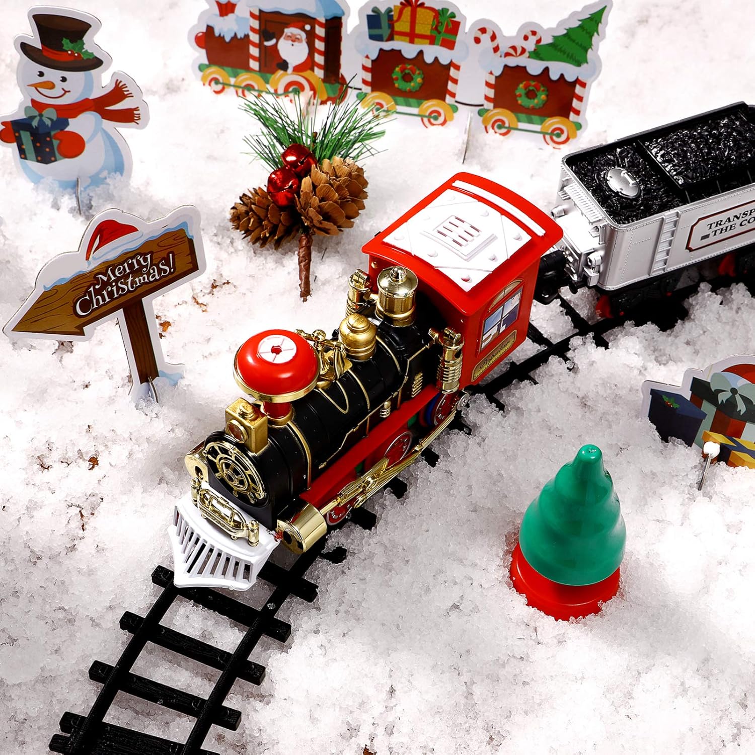 Toddmomy Juego de tren de Navidad rompecabezas 3D para adultos y niños, kit de tren de Navidad con luces y sonidos, pistas de ferrocarril,