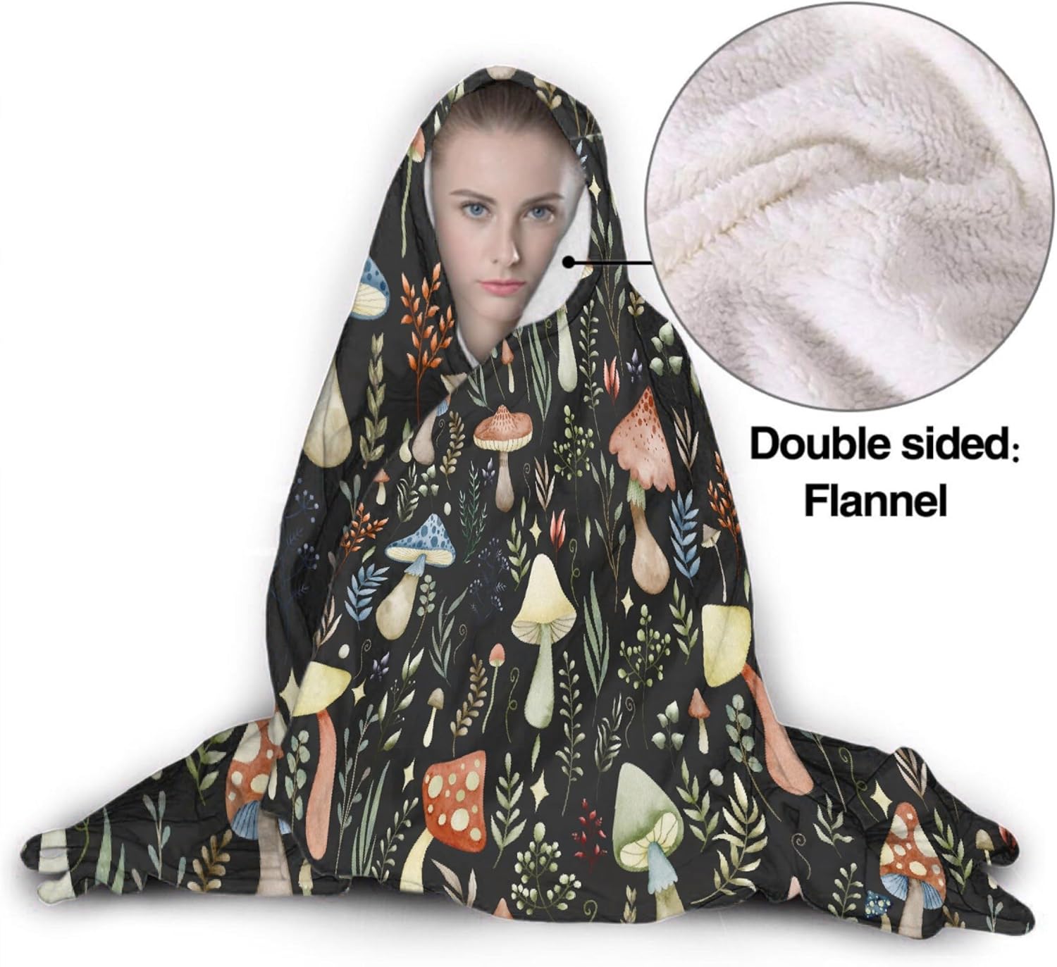 Manta con capucha de hongos, regalos para mujeres, manta de franela de vellón suave con hongos, manta para todas las estaciones, mantas decorativas