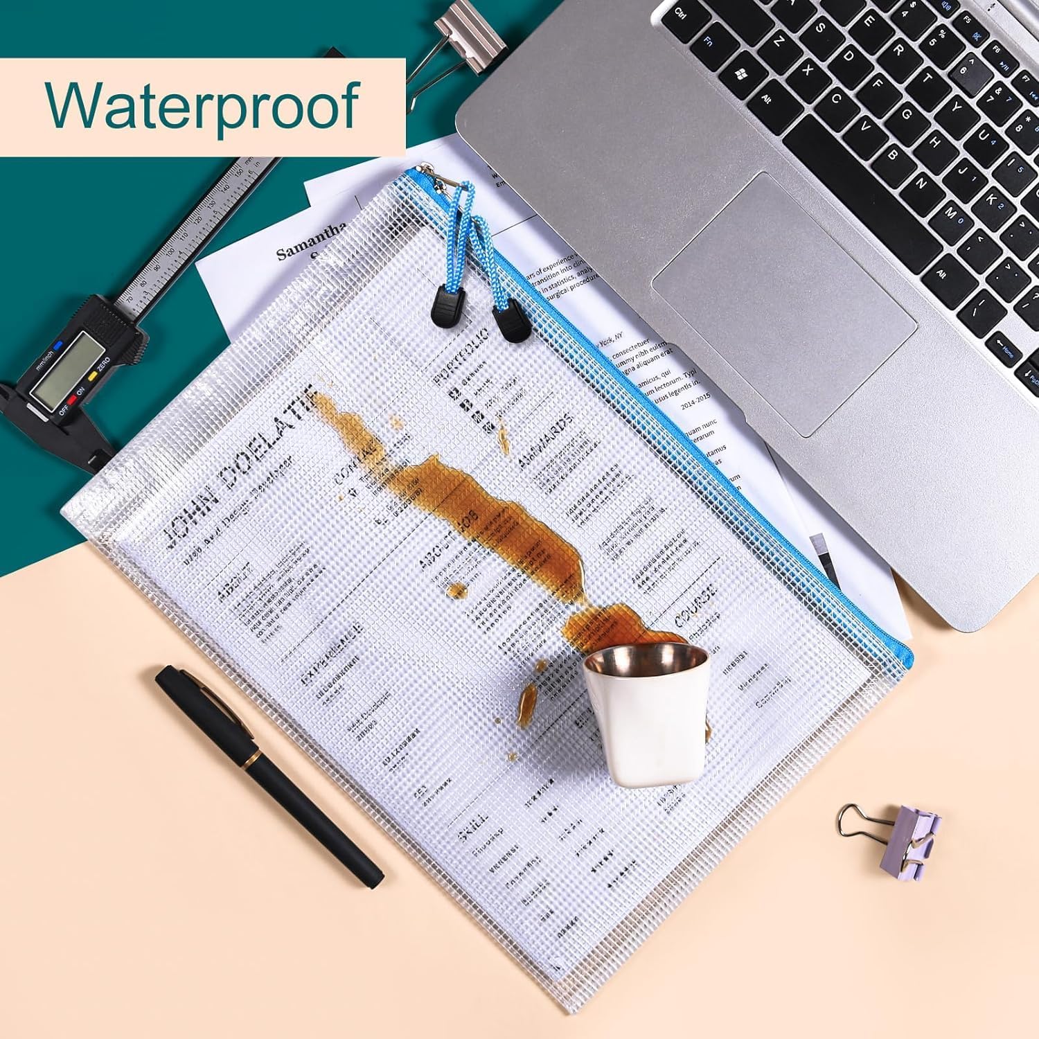 ZYBERIX – 24 bolsas duraderas para organizador de documentos para suministros de oficina, bolsas de plástico impermeables con cremallera para