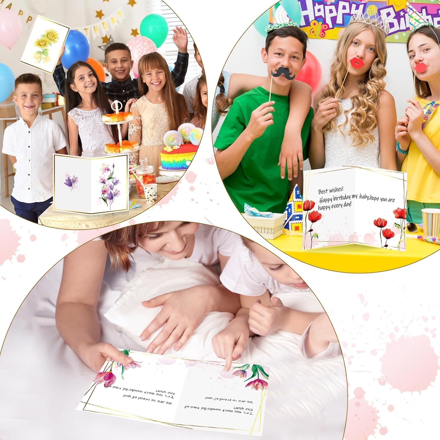 gisgfim 5 tarjetas de flores de acuarela jumbo, tarjeta de felicitación floral grande, diseños de lámina dorada con sobres, libro de invitados