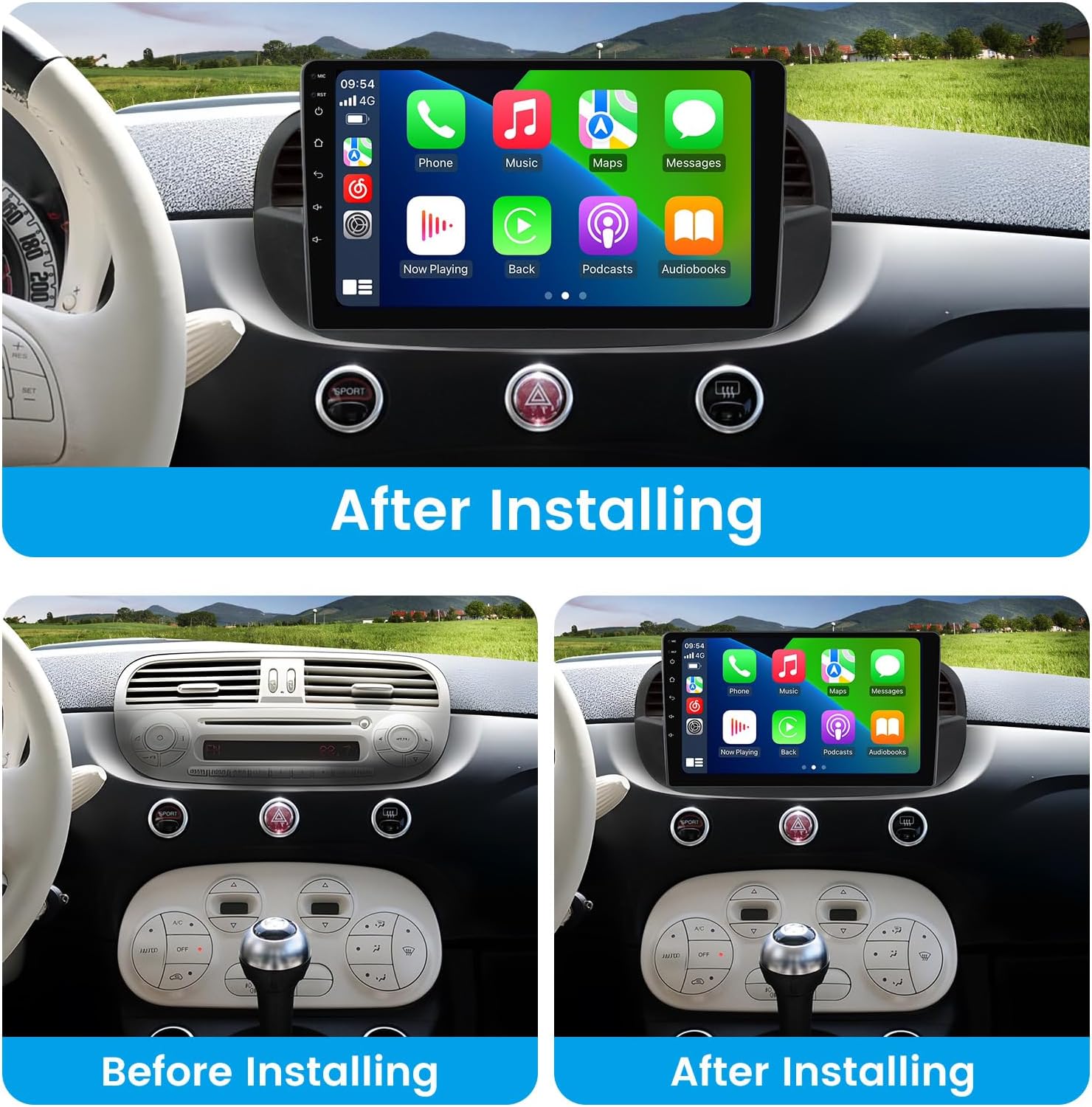 1280 x 720 Andorid 12 8 Core 2+32GB Radio para Fiat 500 500C 2007-2015 Kit de reemplazo estéreo de tablero de 9 pulgadas, pantalla táctil IPS