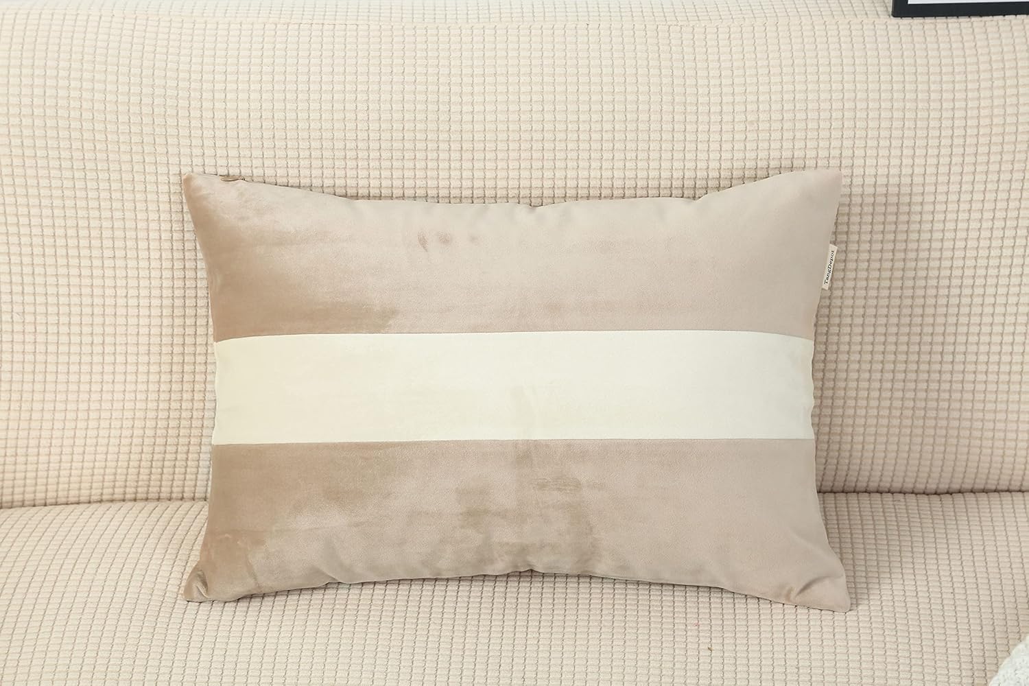 TangDepot Hevey – Juego de 2 fundas de cojín decorativas de terciopelo con rayas blancas crema, supersuaves, para interiores y exteriores, fundas de