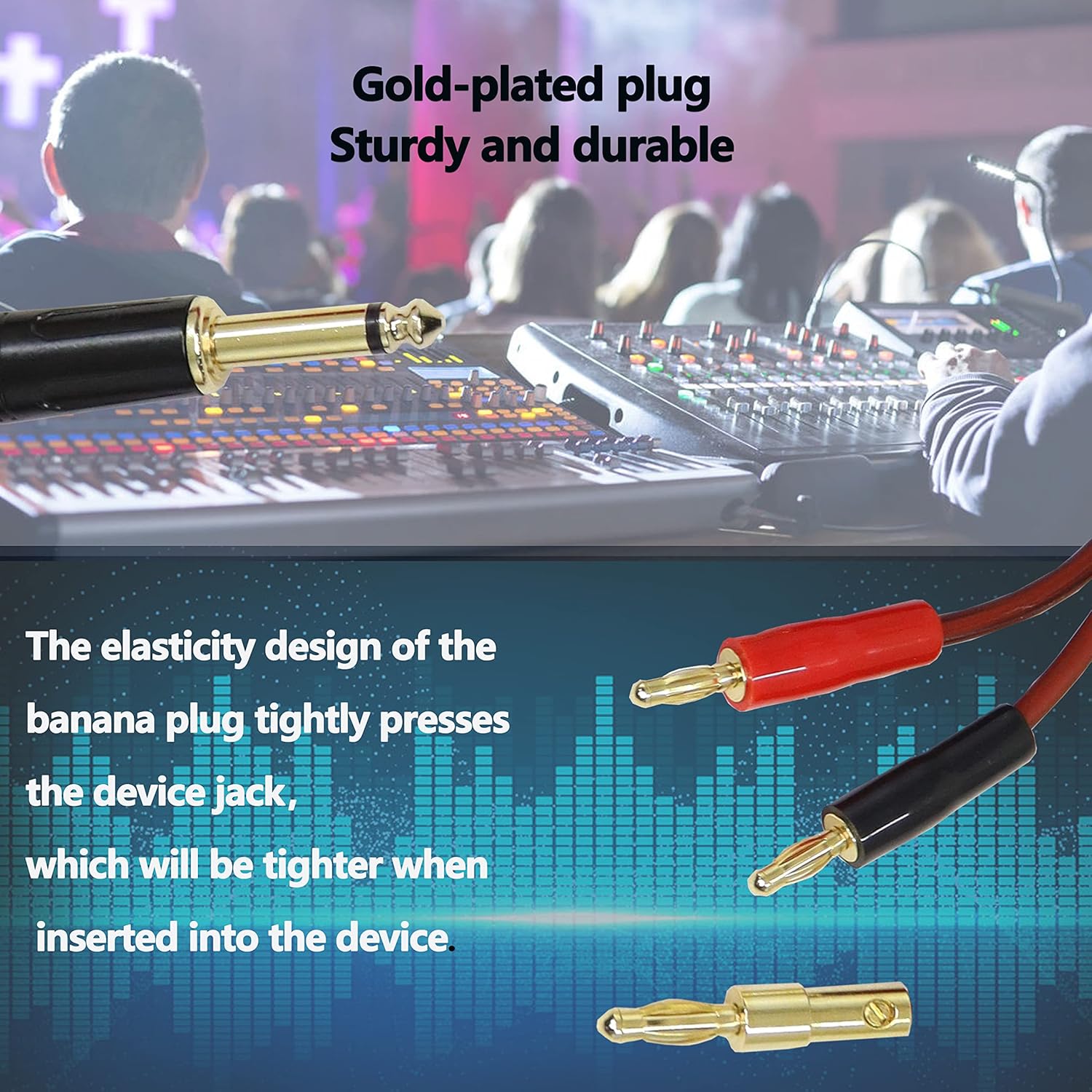 Cable de altavoz TS a Banana de 14, cable de audio de altavoz TS a Banana de 0.250 in, chapado en oro 14 TS macho a doble Banana Plugs OFC HiFi