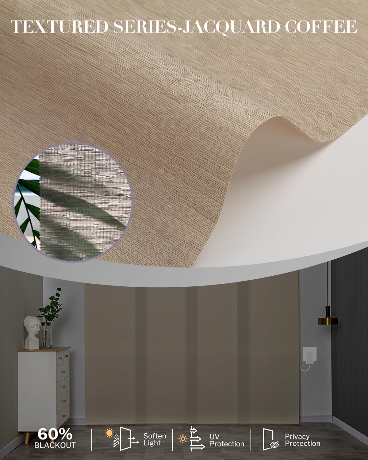 Graywind Paneles deslizantes manuales para filtrar la luz, panel de privacidad, persianas de control de varilla, persianas para ventana de patio,