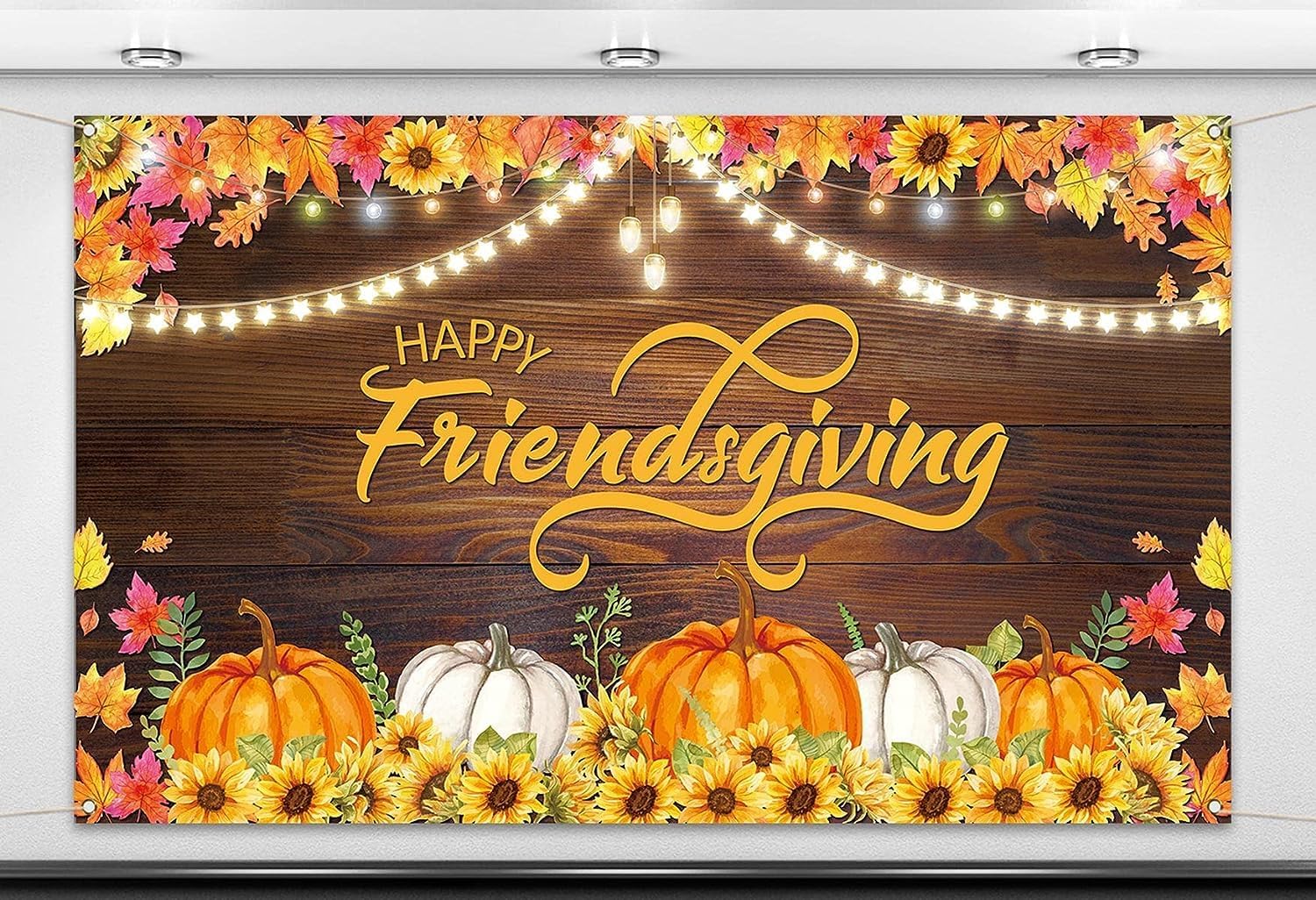 Nepnuser Telón de fondo para cabina de fotos de Happy Friendsgiving de cosecha de otoño, decoración de fiesta de amigos, hojas de arce, girasol,
