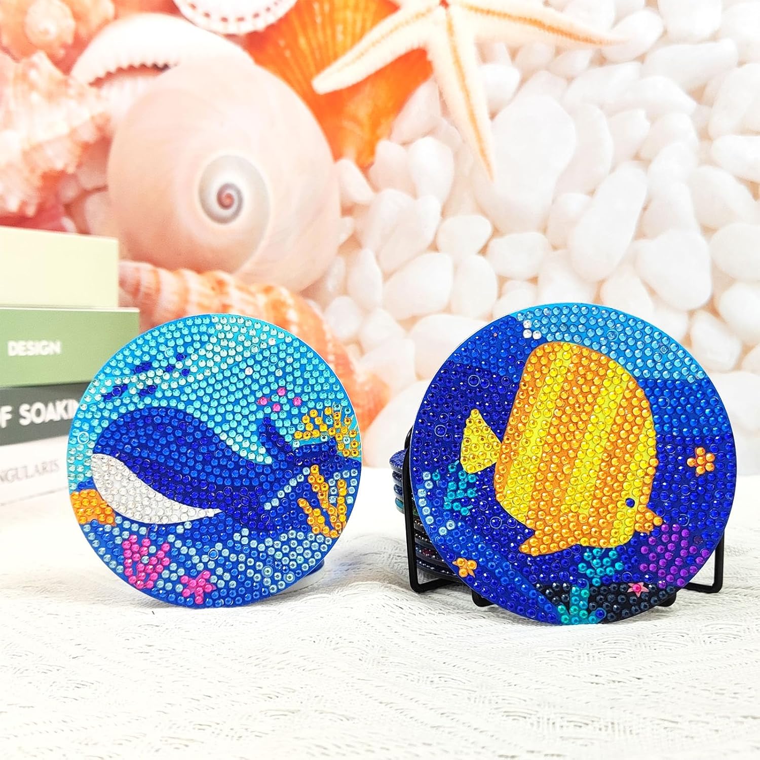 Libfx Kit de posavasos de arte de diamante con soporte, 10 posavasos de arte de diamante para adultos, niños, principiantes, regalos de manualidades
