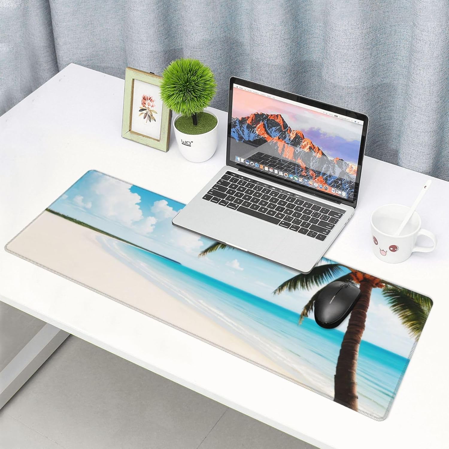 Alfombrilla de mouse grande para juegos, alfombrilla de escritorio, palmera de playa y océano, alfombrilla antideslizante extendida para teclado de
