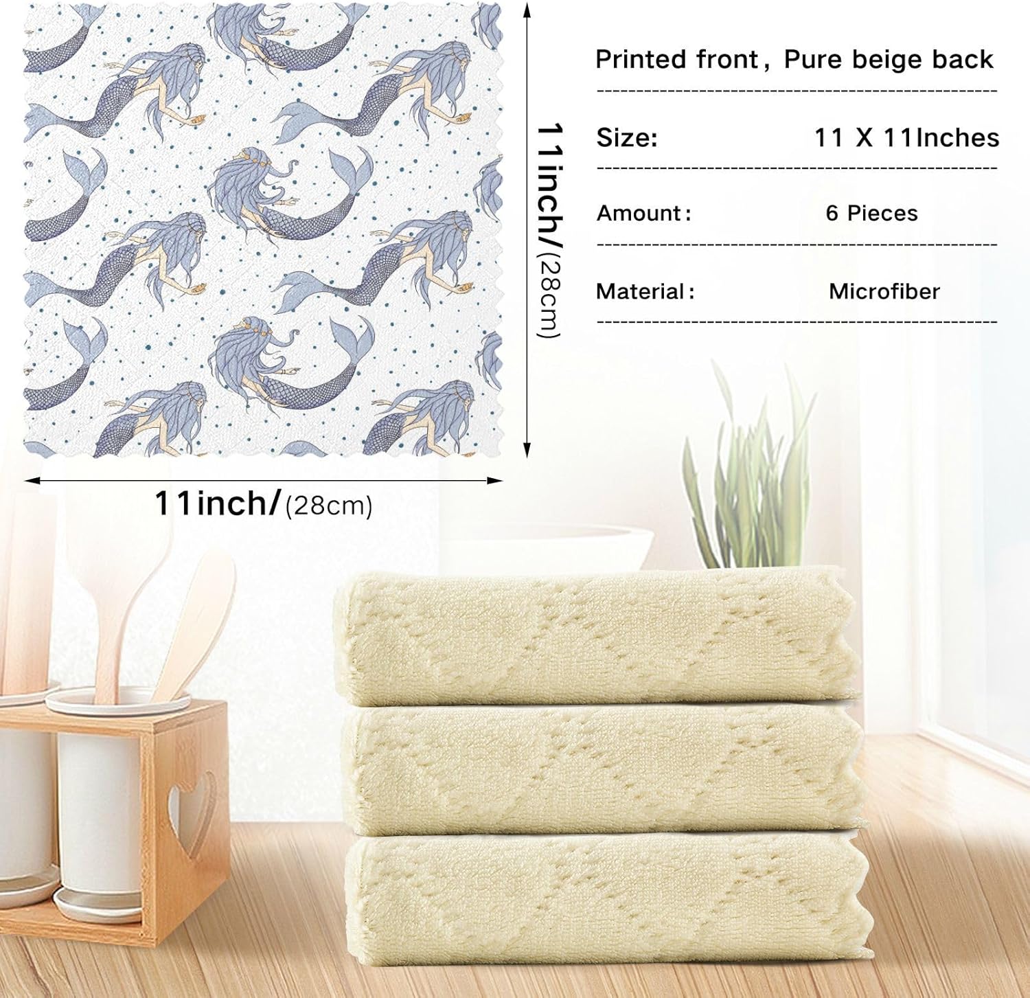 FRODOTGV Mermaids Kawaii Mythical Sea Quality Print Microfiber Cleaning Towels Kitchen Quick Dry 6 Pack Microfiber Drying Towels for Car Detailing