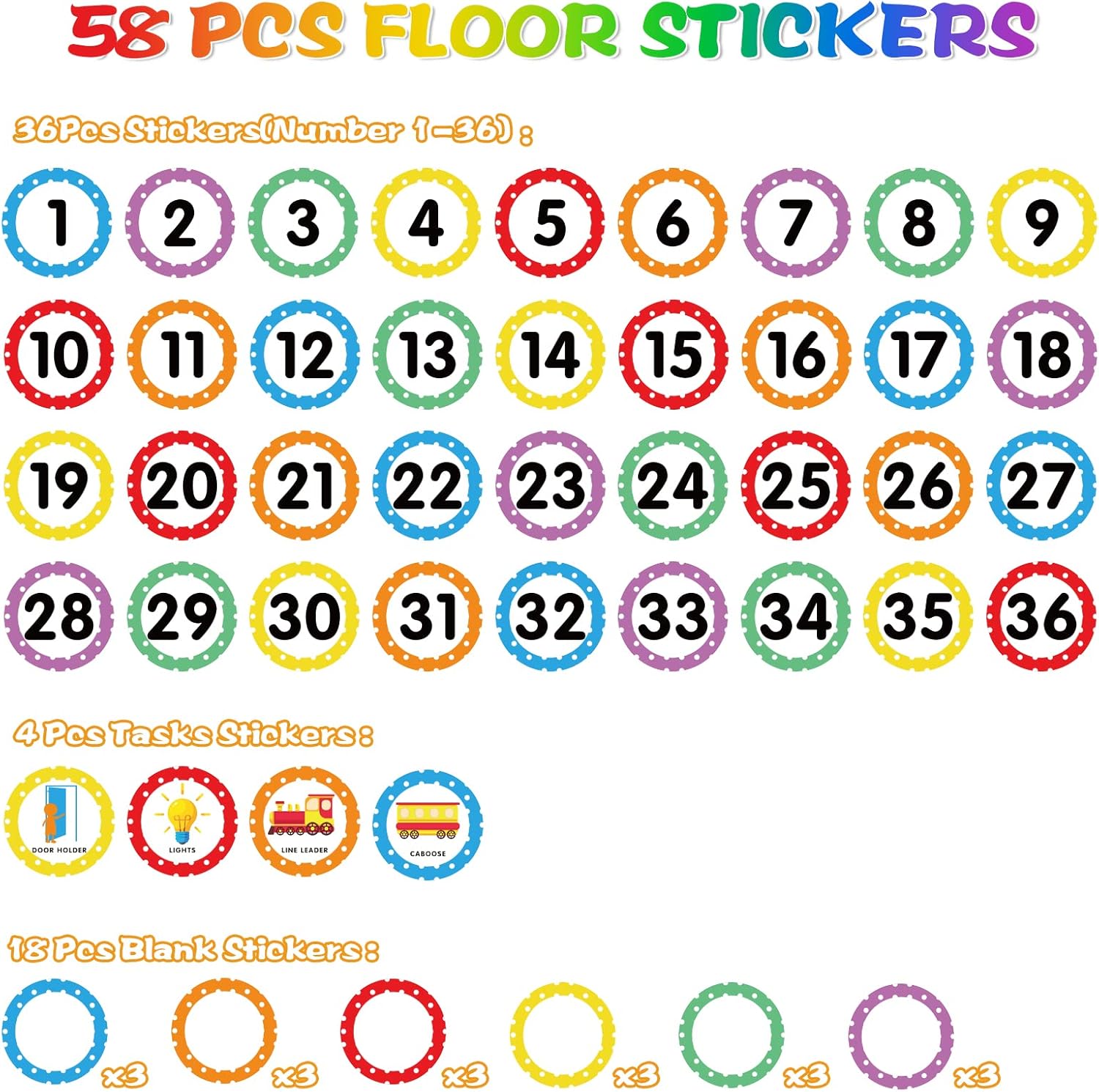 58 calcomanías de vinilo autoadhesivas de 4 pulgadas para el aula, marcadores multicolores para el aula, para preescolar y jardín de infantes,