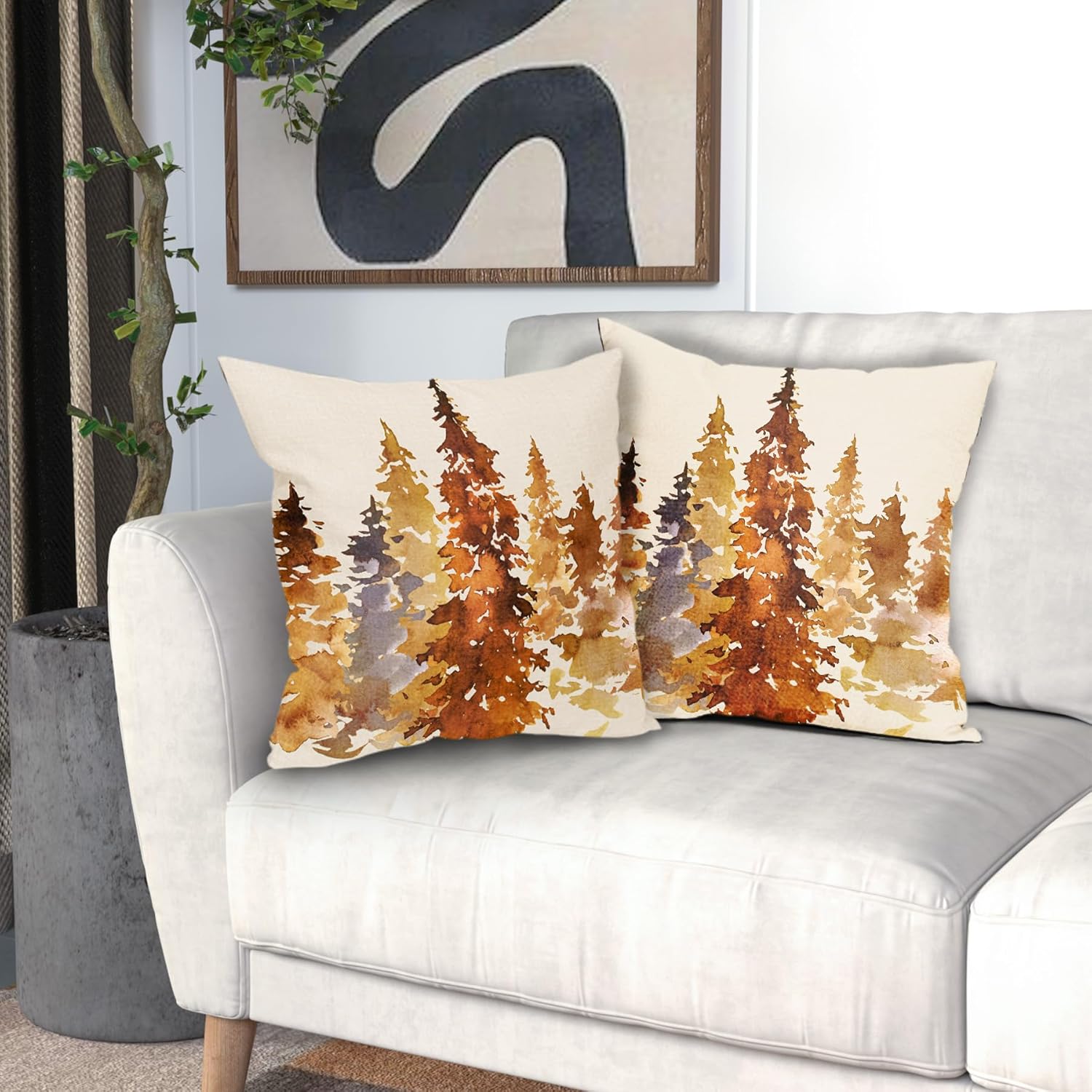 Juego de 2 fundas de almohada de árbol otoñal naranja quemado de 16 x 16 pulgadas  16.0 x 16.0 in., fundas decorativas de otoño con temática de