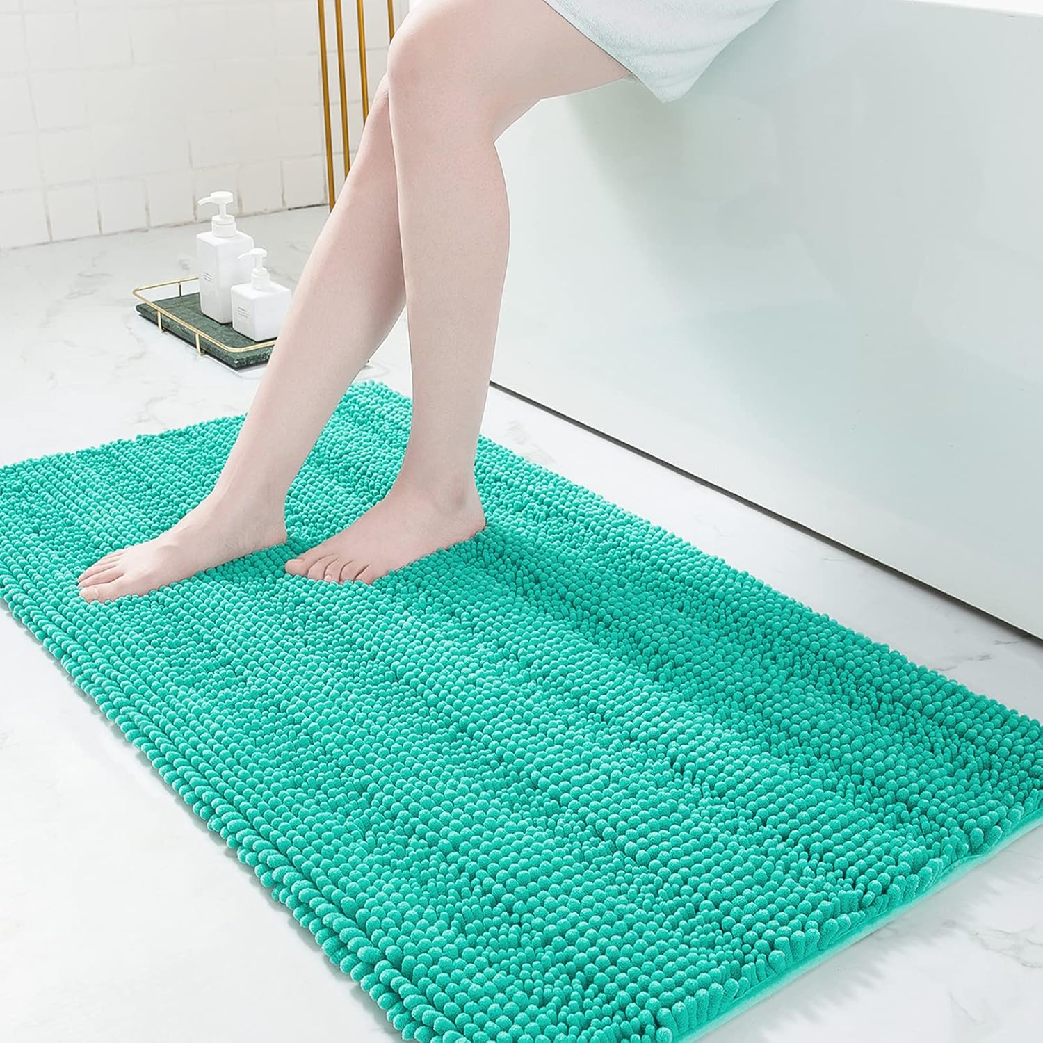 Grandaily – Alfombra de baño de felpilla a rayas, extragruesa y absorbente, suave, antideslizante, con fibras largas, lavable a máquina, para baño,