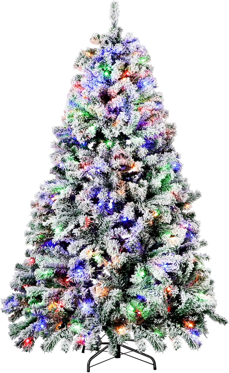 BROVIEW Árbol de Navidad artificial preiluminado de 6 pies, árbol de Navidad navideño con 250 luces RGB multicolor, 928 puntas de rama, base