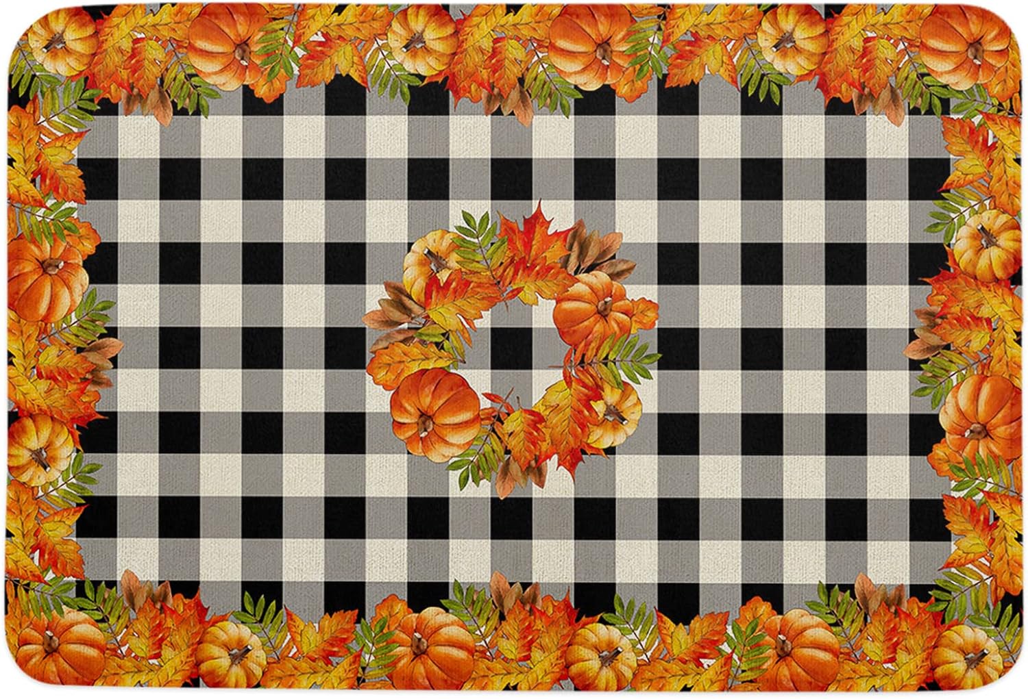 Fall Bathroom Rugs Maple Leaf Pumpkin Fall Bath Mat Sponge Doormat, Bath Mat Non Slip Washable Durable Carpet for Bathroom Kitchen, 32x20In
