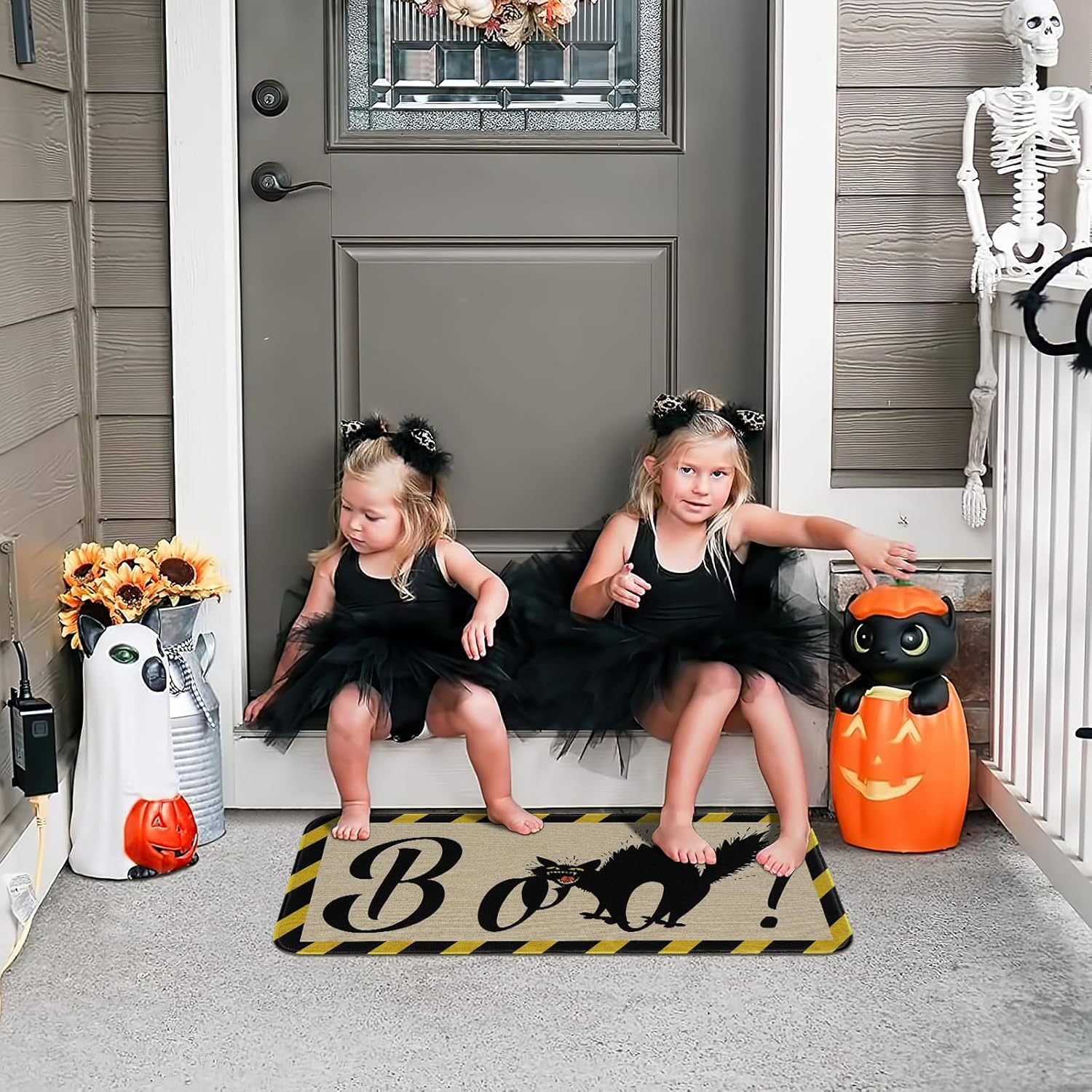 ASPMIZ Tapetes de Halloween para puerta de exterior, tapetes de área para gatos, antideslizantes, lavables, tapetes absorbentes para puerta