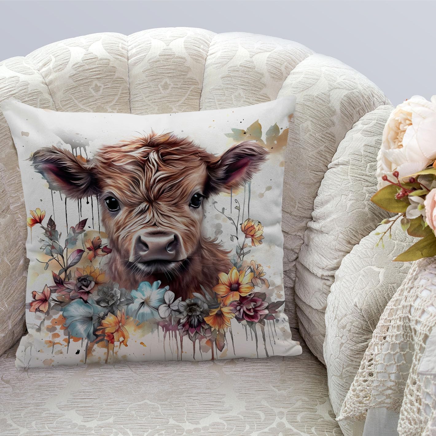 Fundas de almohada de vaca de las tierras altas de 18 x 18 pulgadas, decoración de vaca de las tierras altas, almohada de vaca, decoración de