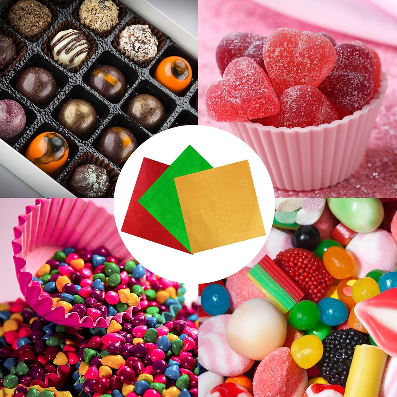 100 envoltorios de caramelo de aluminio, envoltorios de barra de caramelo de 4 x 4 pulgadas, envoltura cuadrada de papel de aluminio para barras de