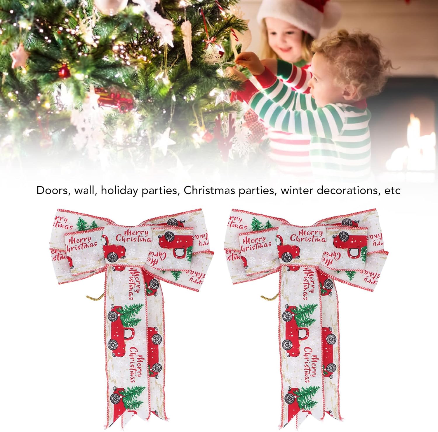 2 lazos para decoración de árbol de Navidad, decoración de flor para árbol de Navidad, hecha a mano para familia, boda, fiesta de cumpleaños,