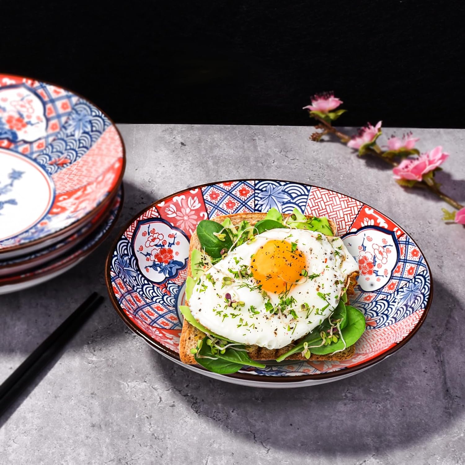 Plato de cerámica de estilo vintage japonés, plato de desayuno casero de 7 pulgadas, plato de cena utilizado para aperitivos, tortillas, panes