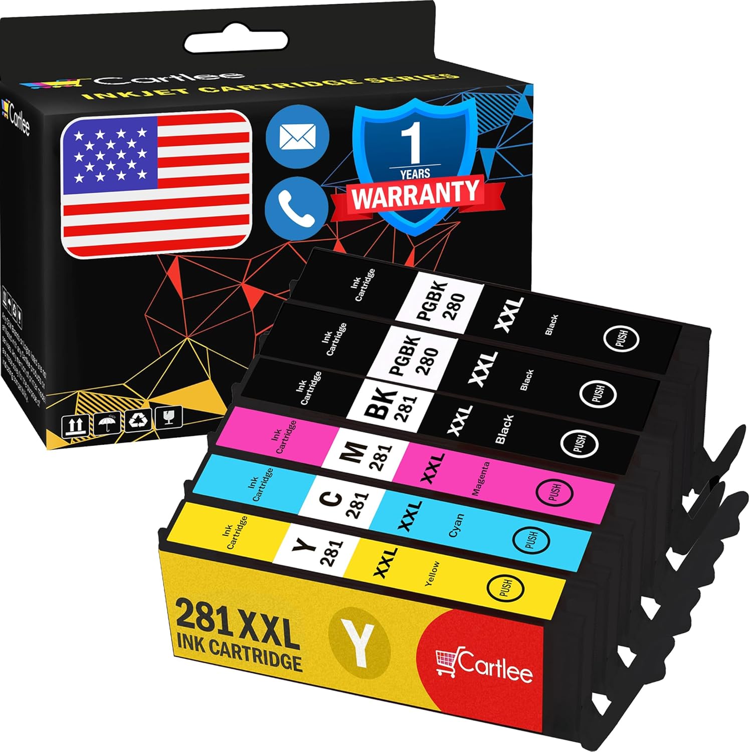 Cartlee 6 cartuchos de tinta compatibles para PGI-280XXL CLI-281XXL 280 XXL 281XXL para Canon Pixma TS8100 TS8120 TS8200 TS8222 TS8220 TS8300 TS8320
