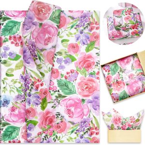 Whaline 100 piezas de papel de seda floral acuarela flores papel de regalo papel de embalaje de flores papel de bricolaje papel de manualidades para Whaline 100 piezas de papel de seda floral acuarela flores papel de regalo papel de embalaje de flores papel de bricolaje papel de manualidades para