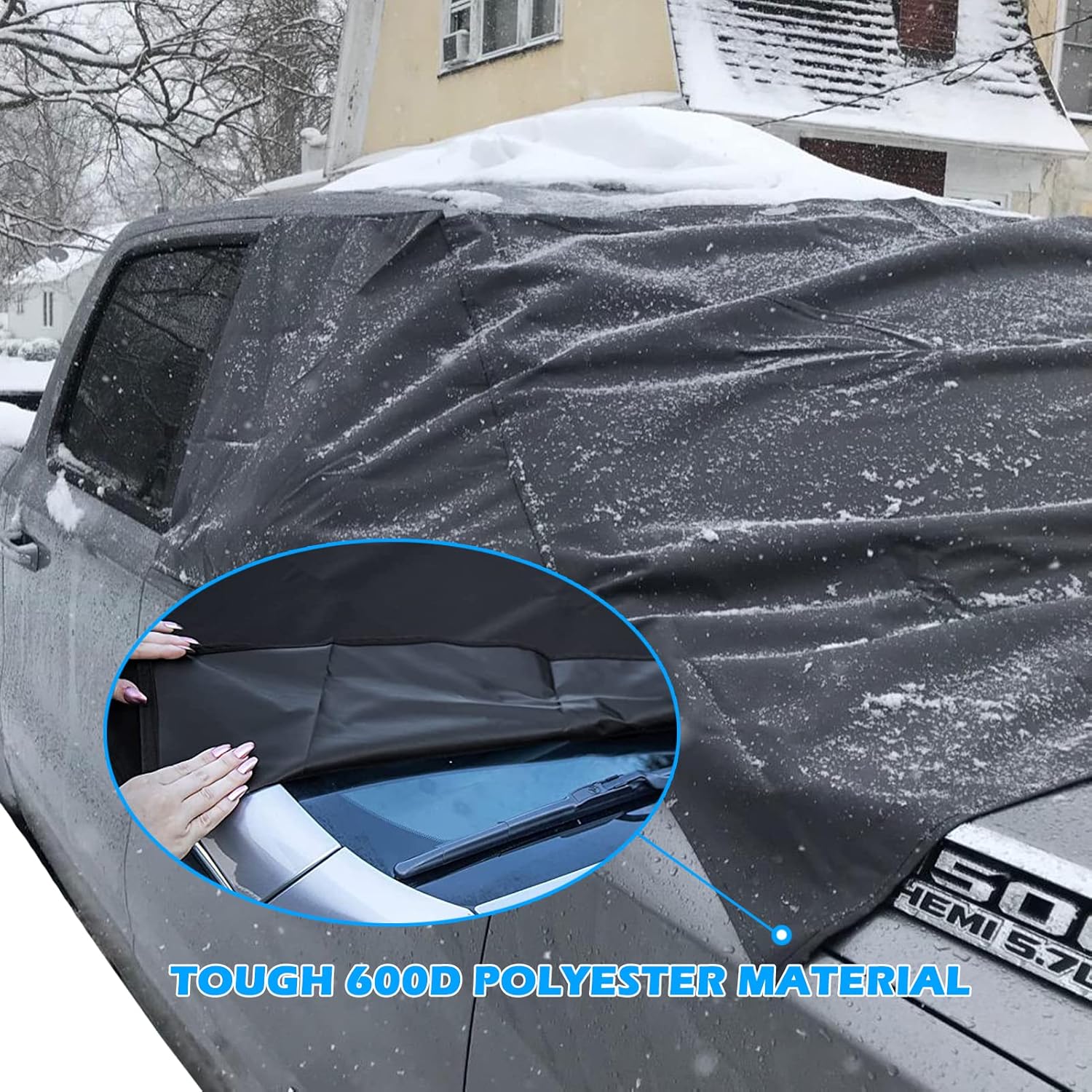 Big Hippo Cubierta de nieve para parabrisas, extra grande 600D para hielo y nieve, protector de parabrisas grueso impermeable para camioneta,