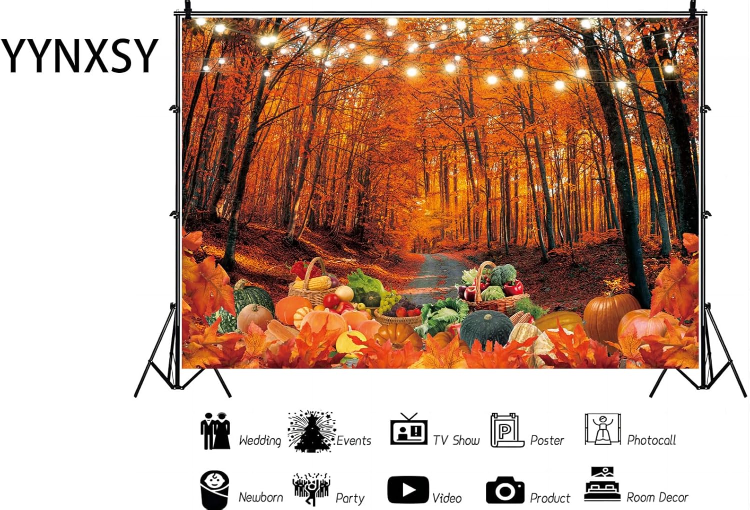 YYNXSY Fondo de fotografía de otoño de 7 x 5 pies, hojas de arce de otoño, calabaza, fondo de donación de amigos, podcast en vivo, suministros de