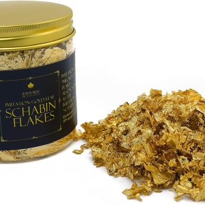 Escamas de Schabin de imitación de hoja de oro, copos de oro para manualidades, arte y decoración del hogar, fácil de aplicar y de larga duración Escamas de Schabin de imitación de hoja de oro, copos de oro para manualidades, arte y decoración del hogar, fácil de aplicar y de larga duración