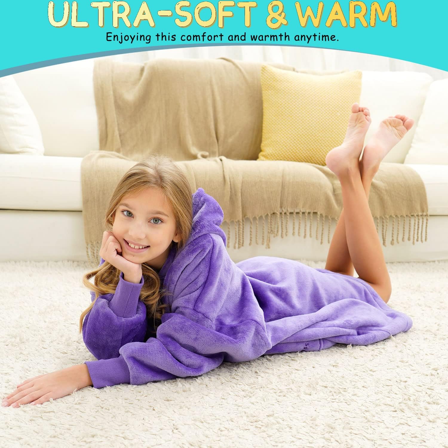 REDESS Sudadera con capucha, manta de sherpa de gran tamaño con mangas y bolsillo gigante, acogedora sudadera con capucha para adultos y niños