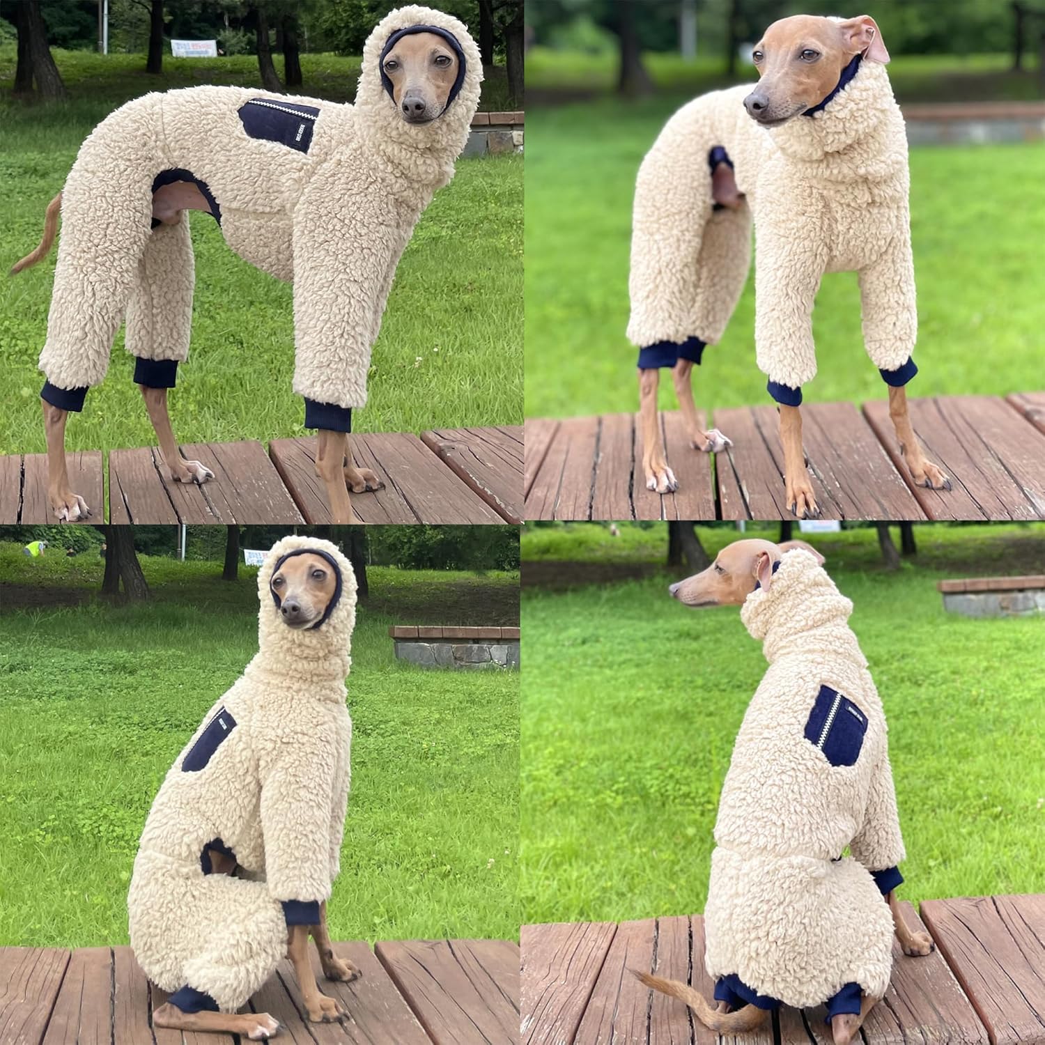 Suéter de galgo italiano de cuello alto, enterizo de forro polar cálido, ropa tipo Whippet para perro (M, azul marino)