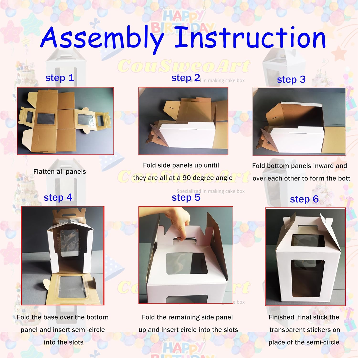 CouSweoArt Caja alta para tartas, caja alta para tartas de nivel con ventana, 2 paquetes de cajas escalonadas para pasteles de 12 x 12 x 14 pulgadas