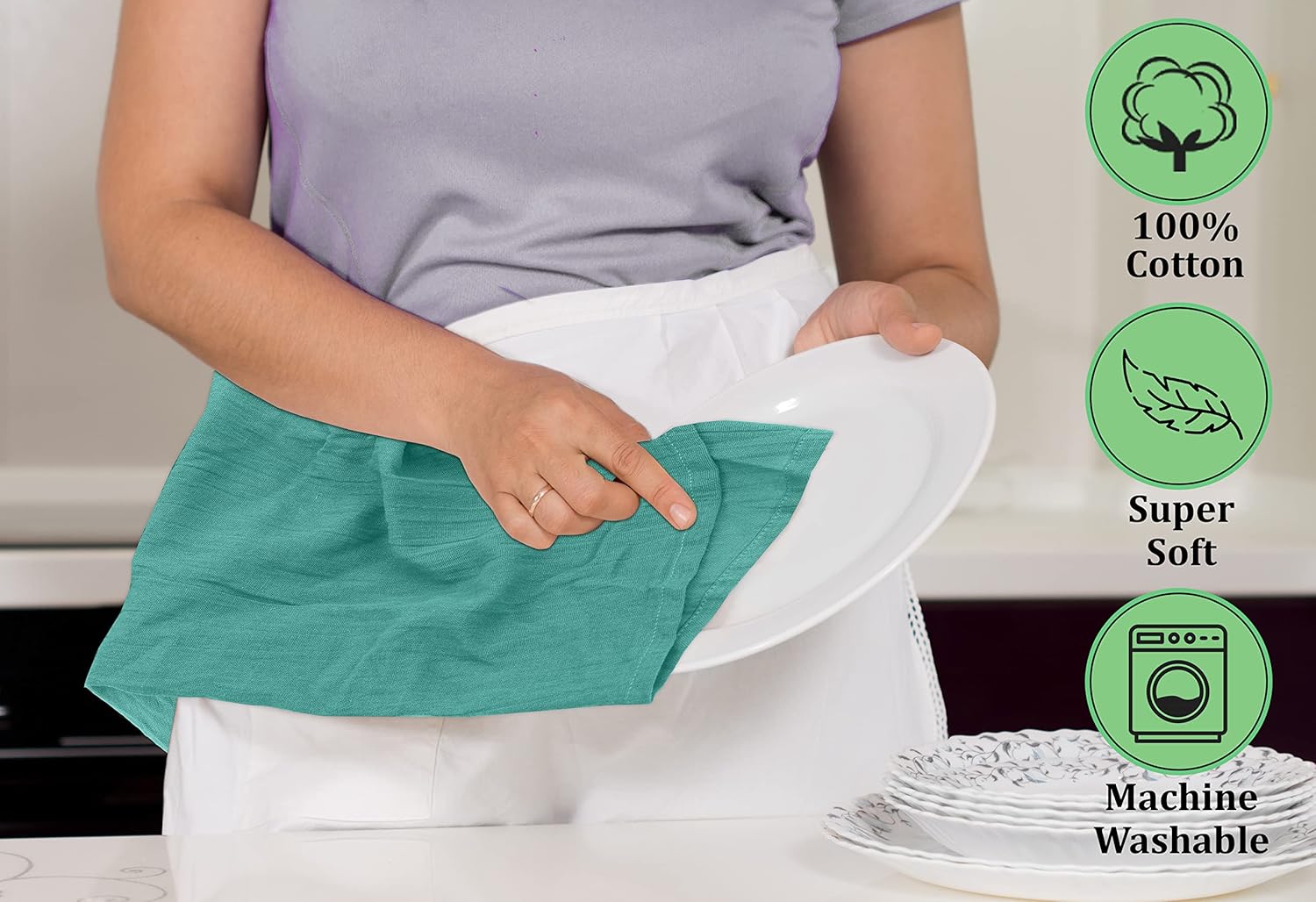 RUVANTI Paquete de 24 toallas de cocina de 28 x 28 pulgadas, 100% algodón hilado en anillo, lavables a máquina, paños de cocina absorbentes, para