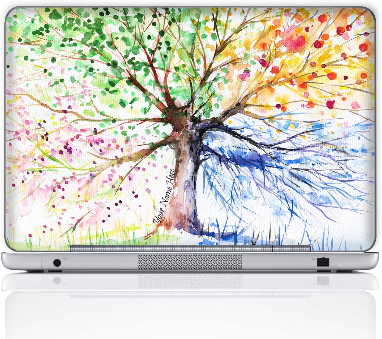 Meffort Inc Calcomanía artística personalizada para laptop, cuaderno, personaliza tu nombre (17 pulgadas, árbol de las cuatro estaciones)