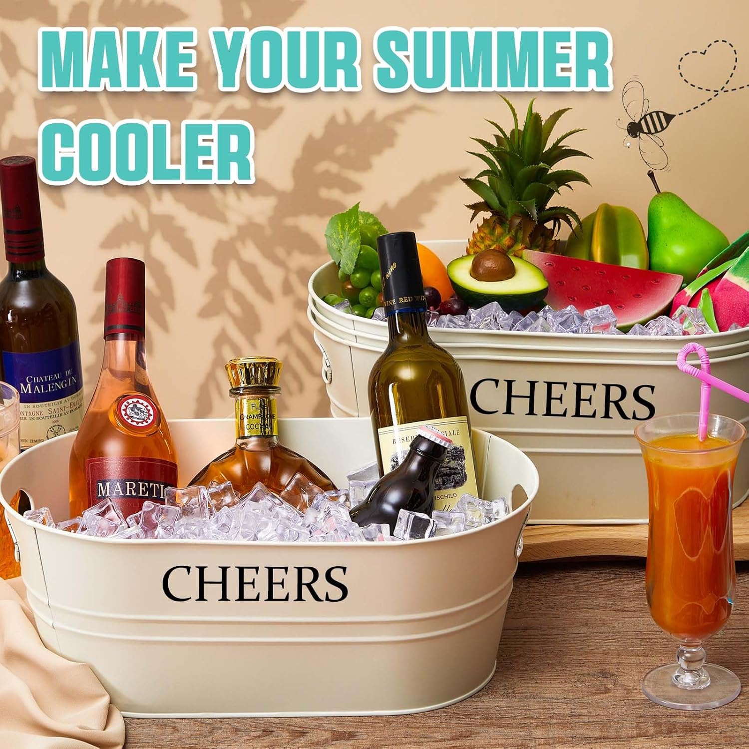 6 cubos de hielo grandes de 4 galones para fiestas, recipientes de metal galvanizado para bebidas, cerveza, vino, champán, cóctel, enfriador para