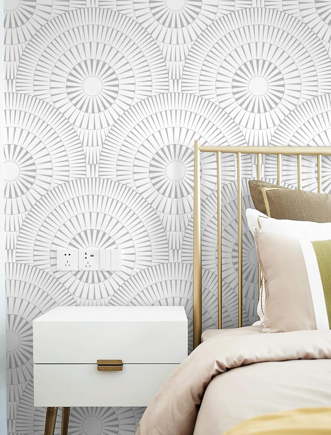 Heroad Papel tapiz de 17.3 x 118 pulgadas, papel tapiz de círculo blanco, papel tapiz geométrico moderno, papel de contacto blanco para gabinetes,