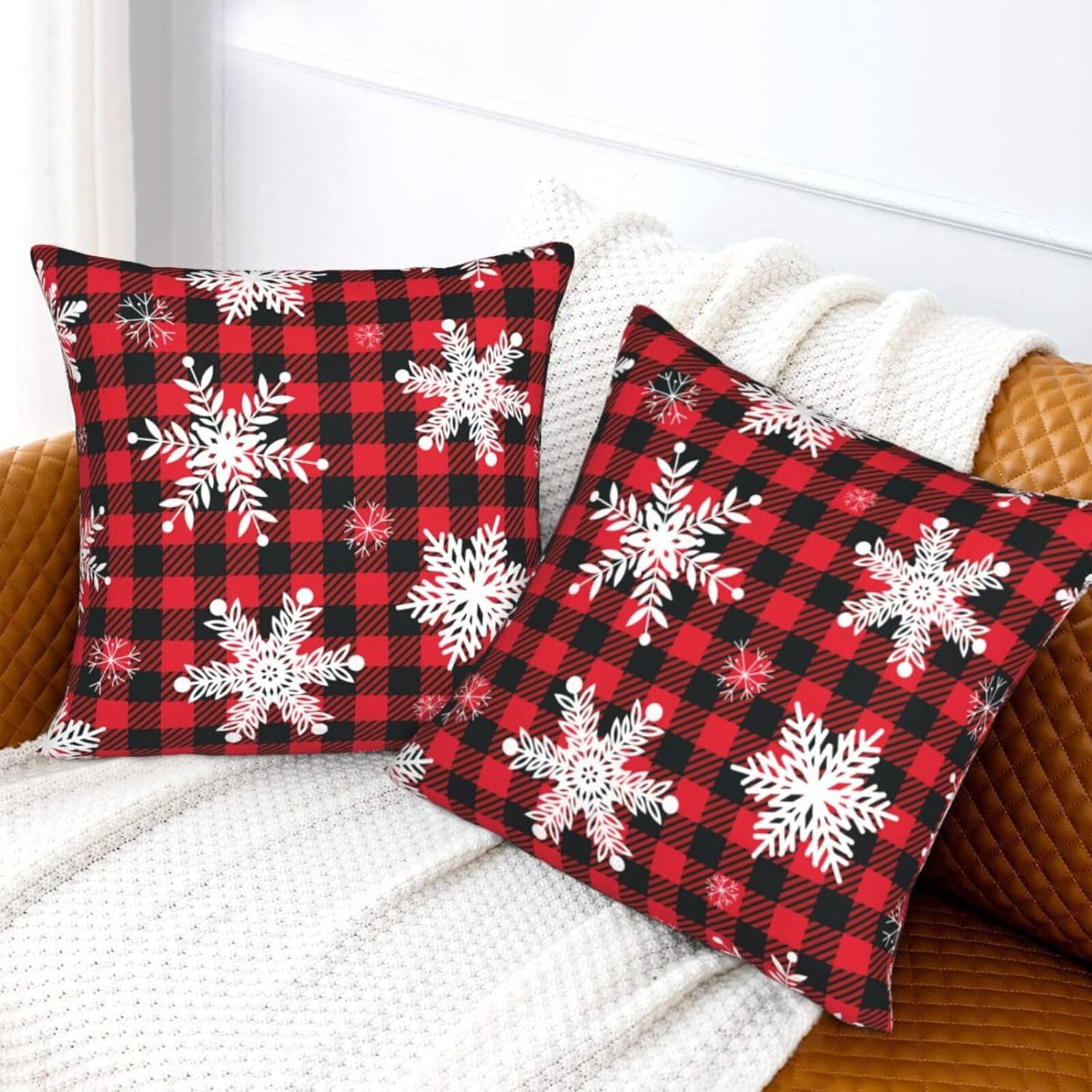 Juego de 2 fundas de almohada decorativas de 16 x 16 pulgadas, diseño de copos de nieve, protector de almohada suave, decoración moderna del hogar
