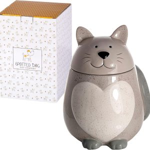 SPOTTED DOG GIFT COMPANY Tarro de galletas para gatos con tapa, recipiente de cocina de cerámica para encimera, contenedor de almacenamiento de SPOTTED DOG GIFT COMPANY Tarro de galletas para gatos con tapa, recipiente de cocina de cerámica para encimera, contenedor de almacenamiento de