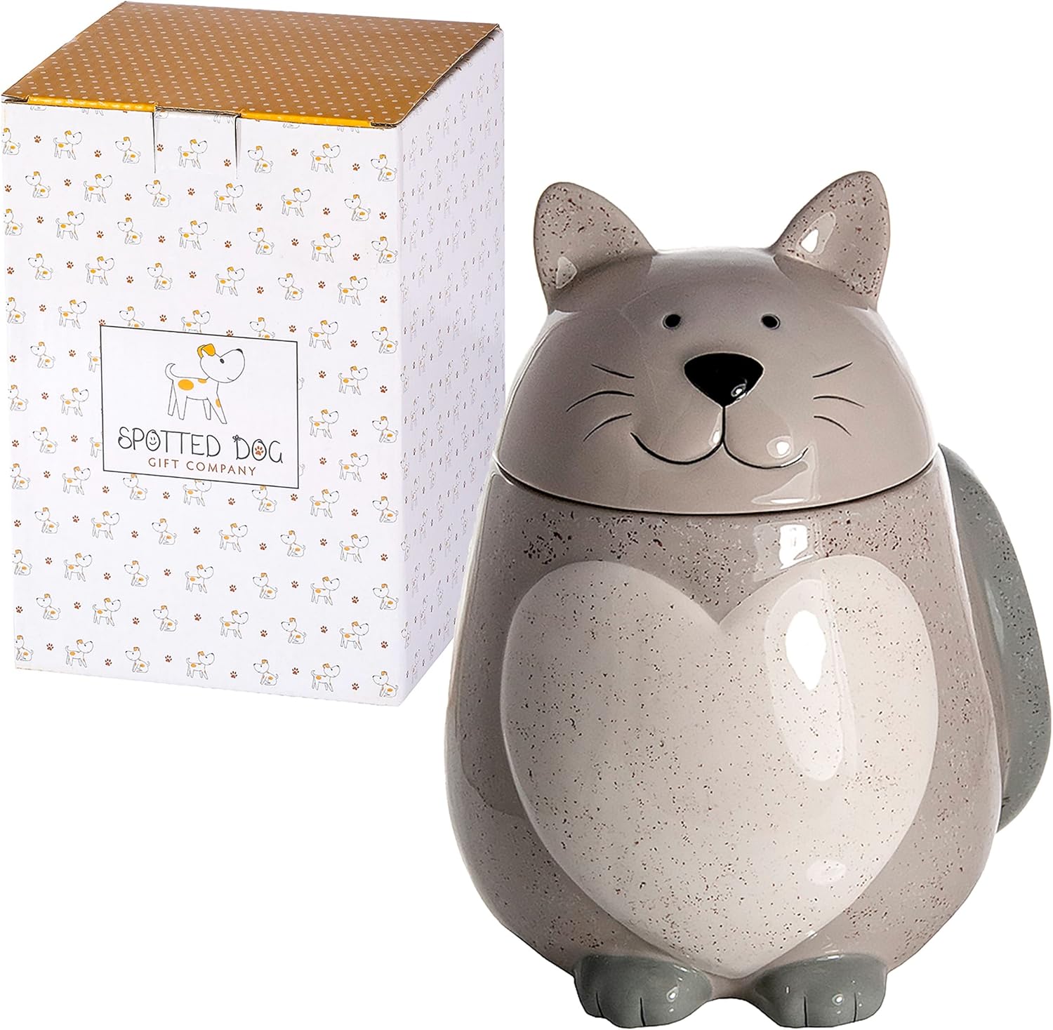 SPOTTED DOG GIFT COMPANY Tarro de galletas para gatos con tapa, recipiente de cocina de cerámica para encimera, contenedor de almacenamiento de