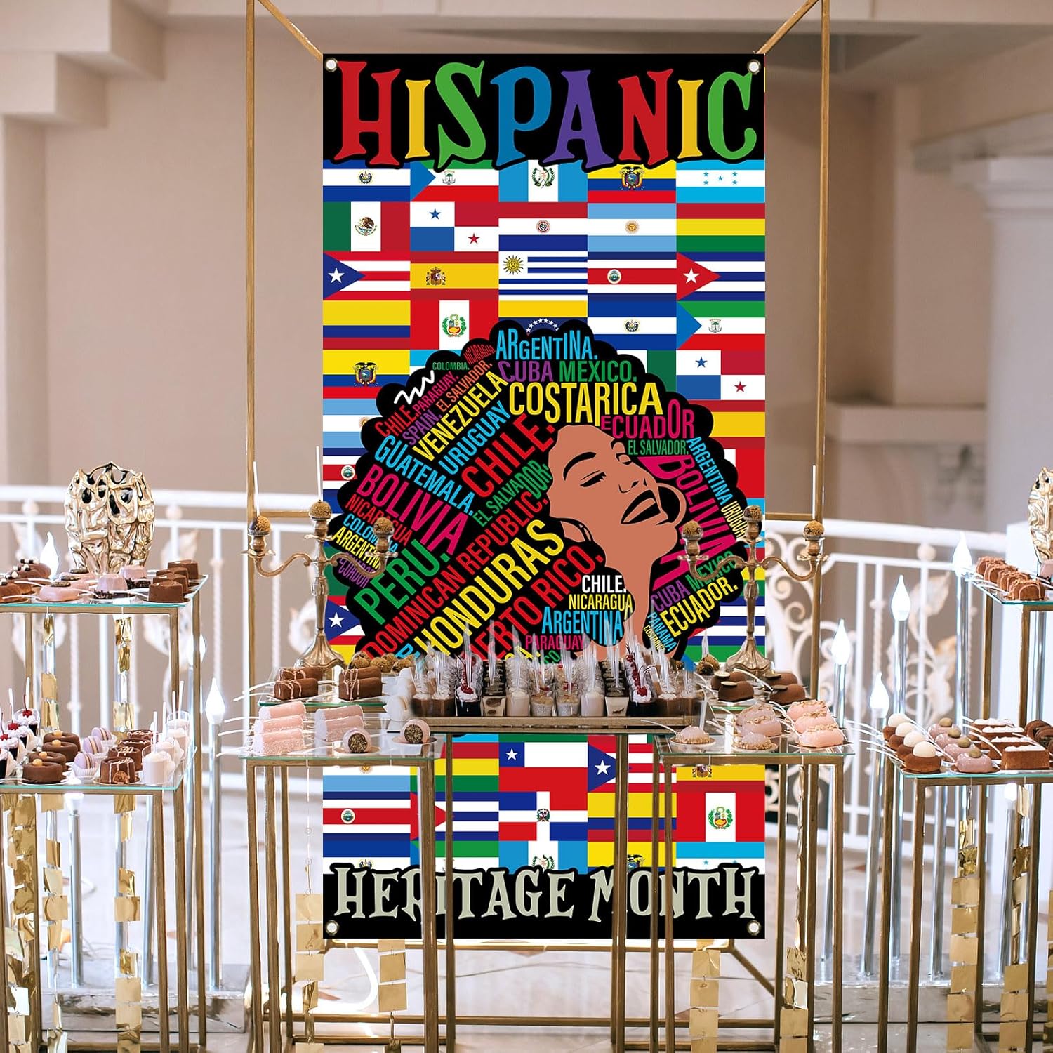 Nepnuser Hispanic Heritage Mes de la Puerta Latino 21 Países Cultura Decoración Mujeres Telón de fondo Escuela Española Aula Puerta Colgante Banner
