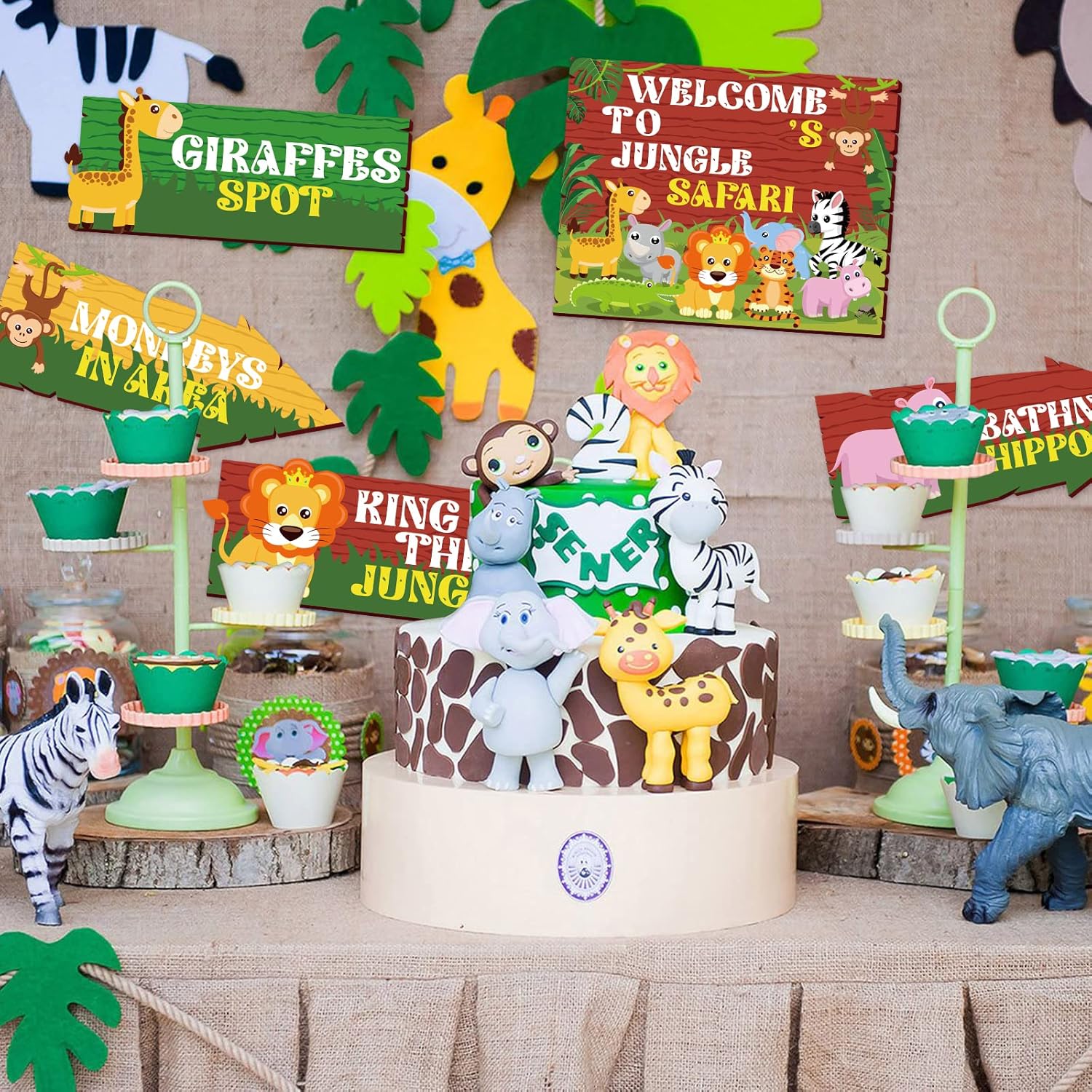 Hooqict 20 carteles de fiesta de safari para decoraciones de fiesta de selva, decoraciones de safari, letreros direccionales para aula, animales