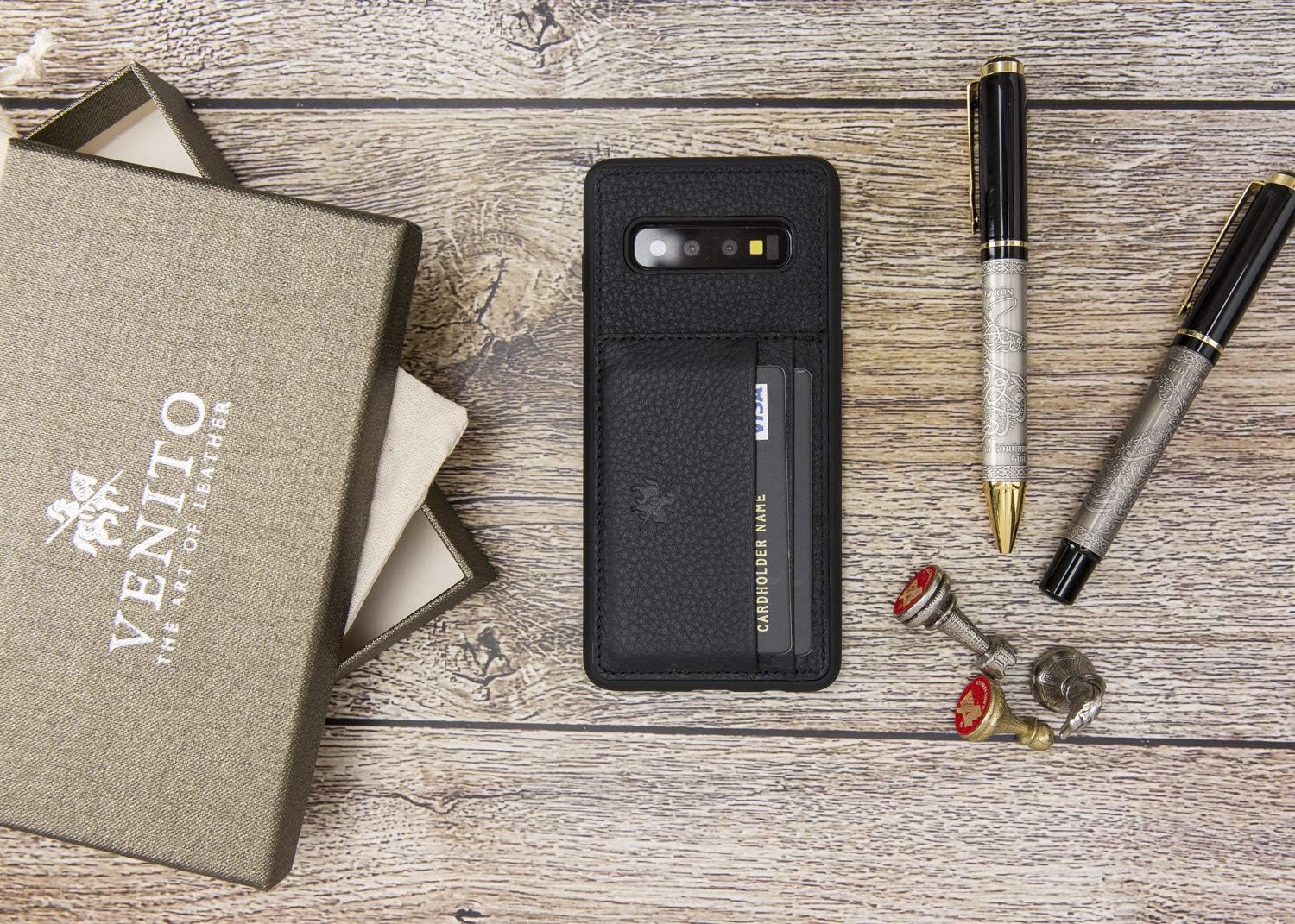 Venito Pisa – Funda de piel con soporte para Samsung Galaxy S10e, color negro