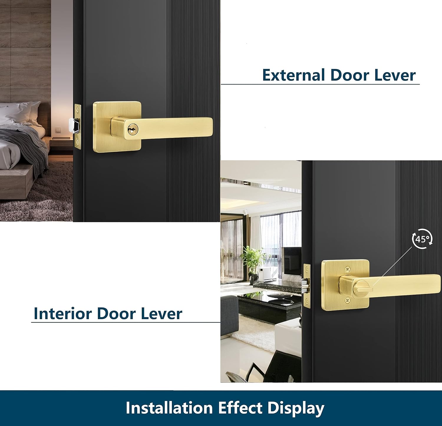 Leydebong Paquete de 10 manijas de puerta doradas, manijas de puerta de entrada con llaves, cerradura de puerta resistente, diseño moderno y