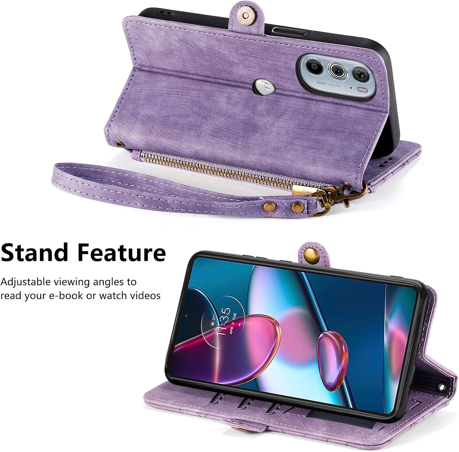 Asuwish Funda para teléfono Motorola Edge + Plus 2022Edge X3030 Pro con protector de pantalla de vidrio templado y soporte para tarjetas con