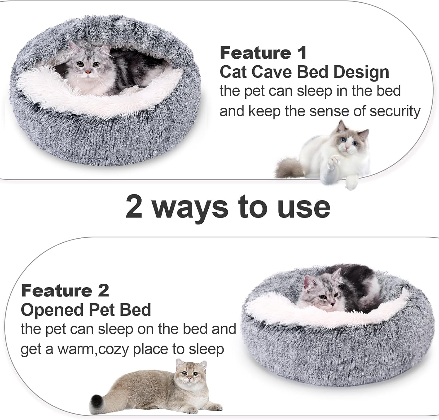 Camas relajantes para perros y cama cueva para gatos con funda con capucha, camas redondas lavables extraíbles para mascotas pequeñas y medianas,