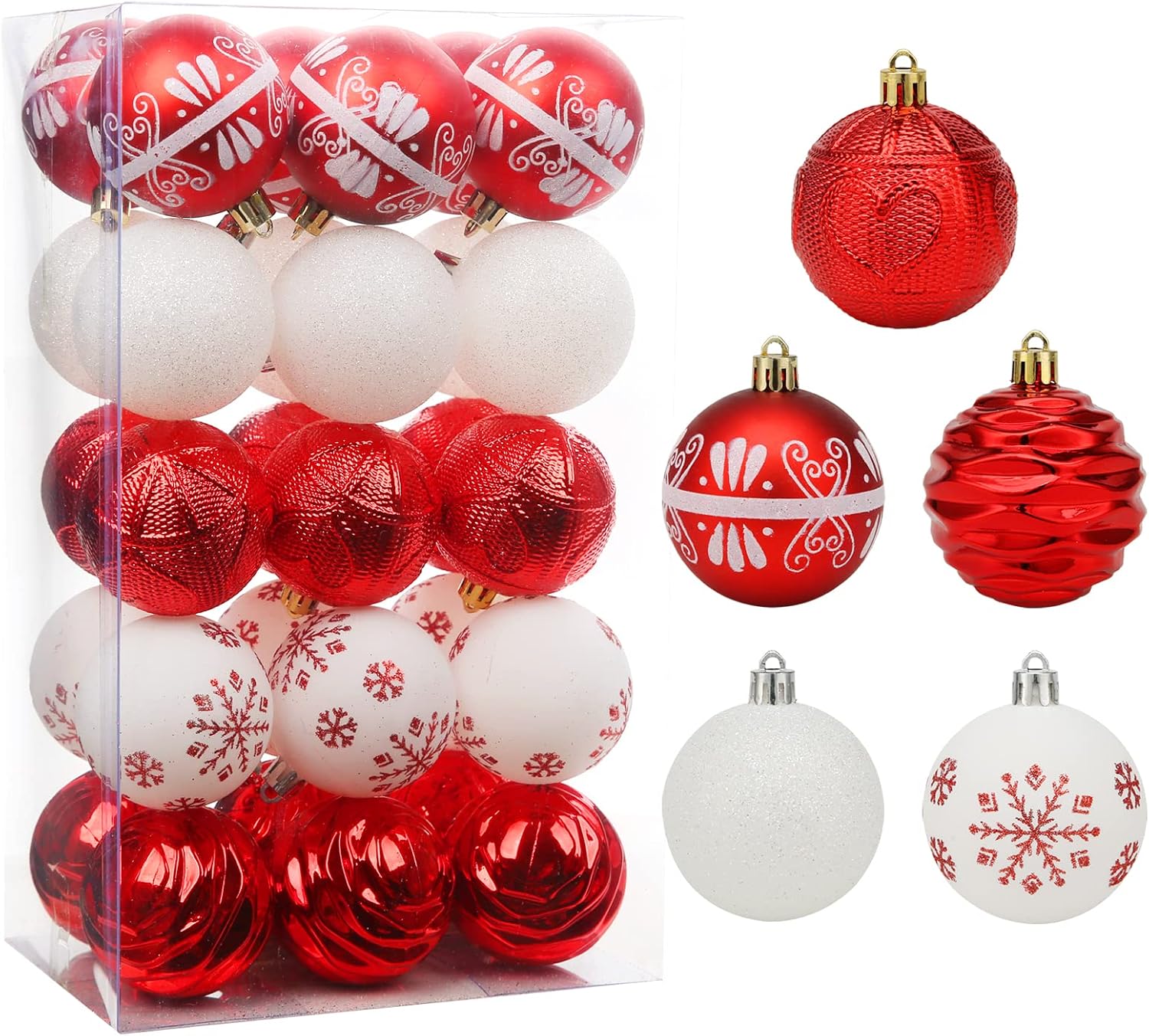 Adornos de bola de árbol de Navidad inastillables de 30 unidades, bolas rojas y blancas de 2.36 pulgadas, juego a granel para decoración de fiestas