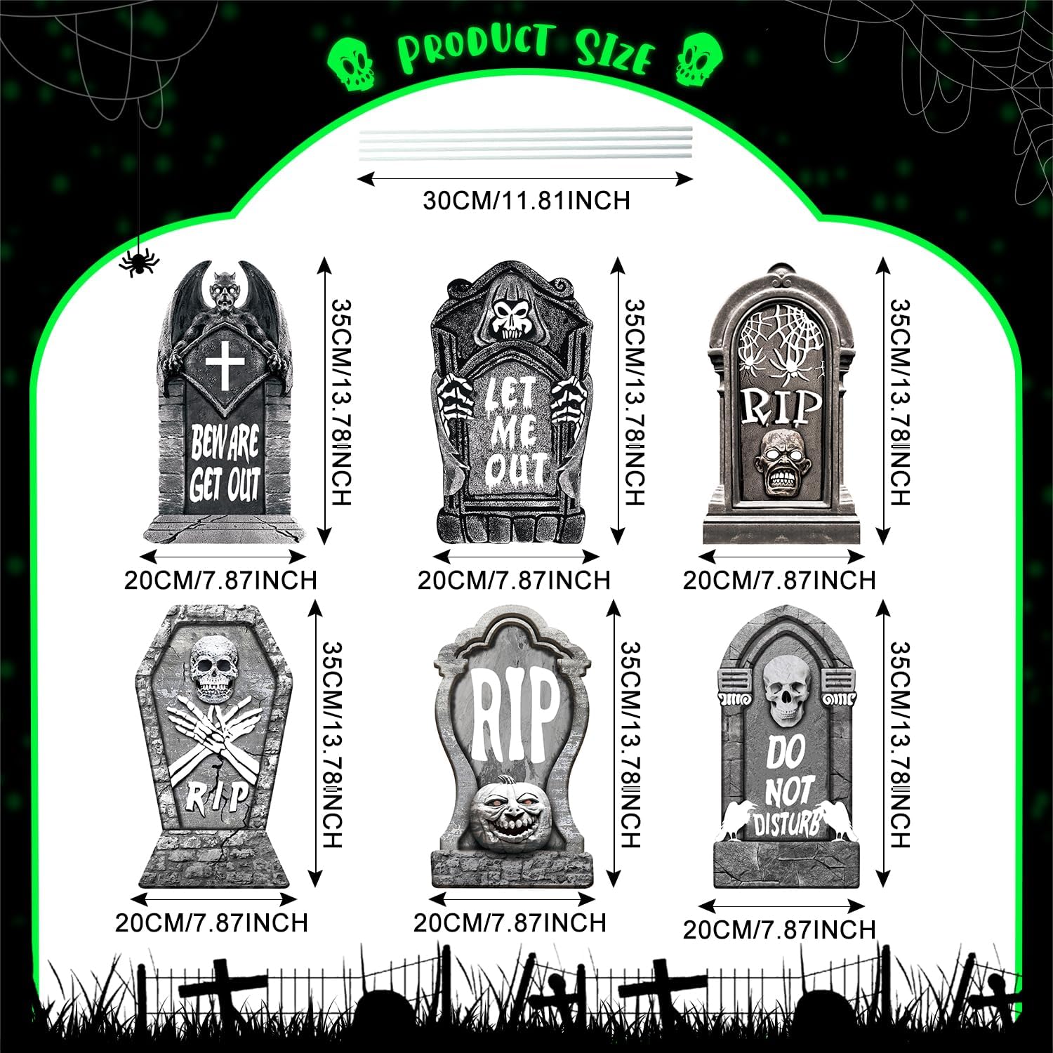 Letrero de Halloween para patio, 6 piezas que brillan en la oscuridad, con estacas, accesorios de Halloween para patio, jardín, exteriores,